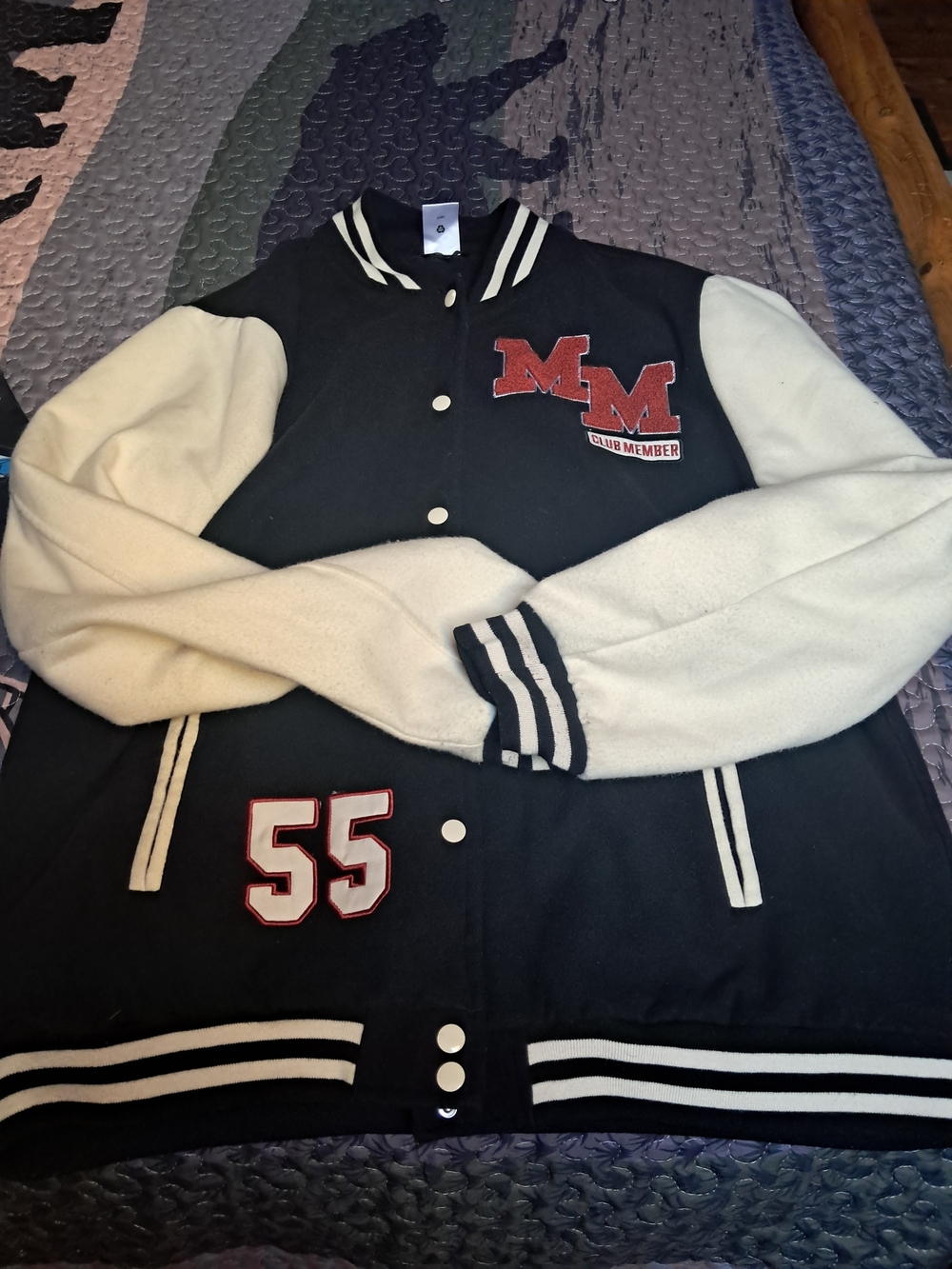 Disney Black & Cream Varsity Jacket with Red Appliqués